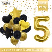Cijfer Ballon 5 Jaar Black & Gold Boeket * Hoera 5 Jaar Verjaardag Decoratie Set van 15 Ballonnen * 80 cm Verjaardag Nummer Ballon * Snoes * Verjaardag Versiering * Kinderfeestje*