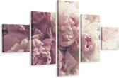 Schilderij - Roze pioenrozen, 5luik, premium print