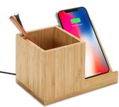 Pennenhouder - Met Adapter - 100% Bamboe - Draadloos Opladen -  - Bureau Organizer - Hout