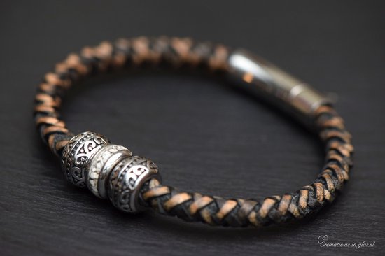 Minicremation Crematie Sieraden Memorial Urn Armband Voor Ashes Voor Mannen Vrouwen Keepsake Memorial Manchet Bangle Gevlochten Lederen Armband Gift voor Vriend Man, Adjustable (18-24 cm), Roestvrij