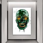 Wallyard - Glasschilderij Green Skull - Wall art - Schilderij - 40x60cm - Premium glass - Incl. muur bevestiging
