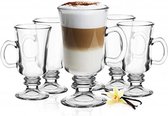 Luxe Irish Coffee – Koffieglazen –  Latte Macchiato Glazen op voet met handvat - cappuccino glazen - Set van 4 - 240 ml