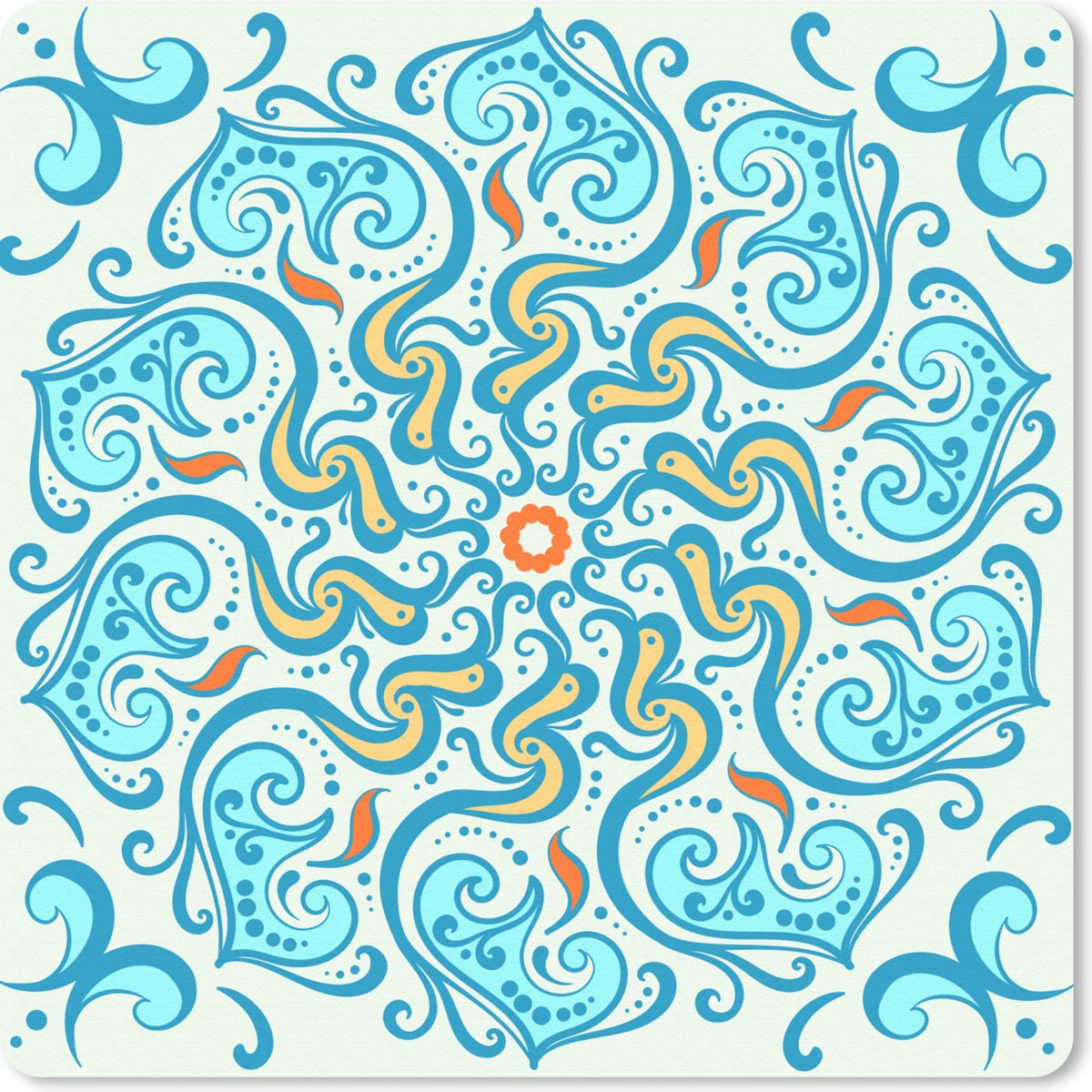 Muismat 30x30 cm - Mousepad Mandala - Blauw - Geel - Abstract - Muismatten