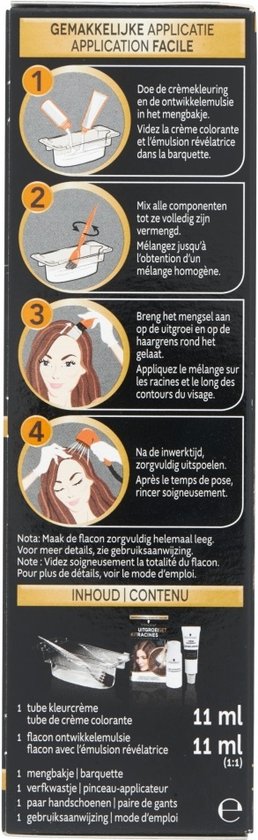 Stapsgewijze instructies voor gemakkelijke haarkleuring met inhoud en maten.