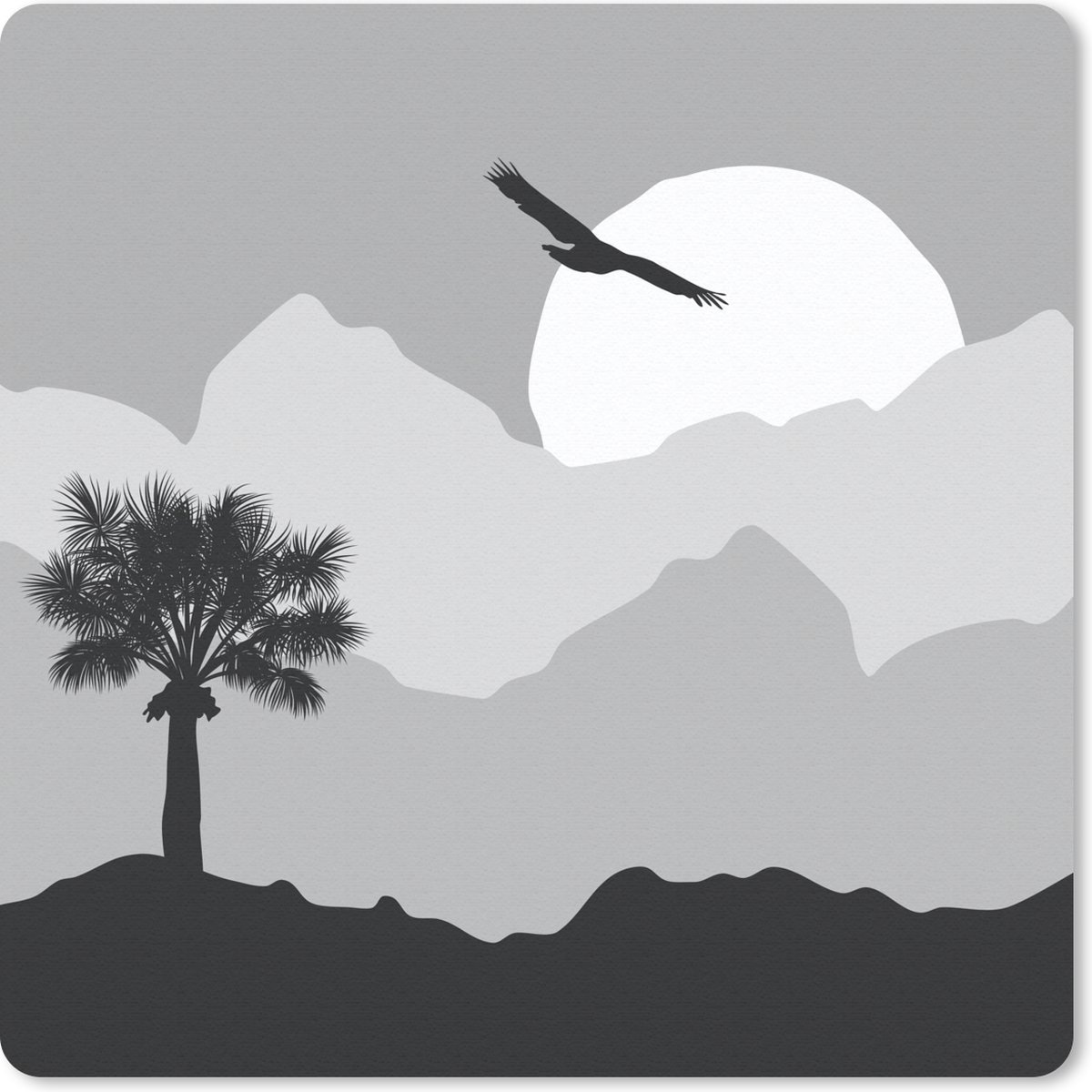Muismat 30x30 cm - Mousepad Zon - Palm - Vogel - Zwart - Wit - Muismatten