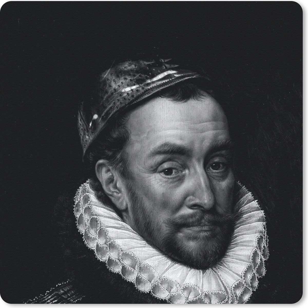 Muismat 30x30 cm - Mousepad Portret van Willem I - Adriaen Thomasz - Zwart - Wit - Muismatten