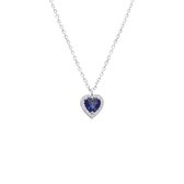 Lucardi Dames Ketting met hanger hart zirkonia blauw - Echt Zilver - Ketting - Cadeau - Moederdag - 45 cm - Zilverkleurig