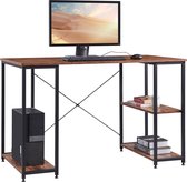 Kamyra® Bureau met Opbergruimte - Hoekbureau, Computertafel, Bureautafel - Geschikt voor Werken & Gaming - 90x40x75 - Bruin