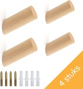 Homium houten wandhaken - 8 cm - 4 stuks - Beukenhout | Kapstokhaak - Kapstok haakjes - Ophanghaak - Jashaak - Wandhaak - Wandkapstok - Handdoekhaak - Haken