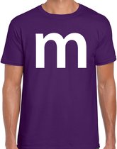 Letter M verkleed/ carnaval t-shirt paars voor heren - M en M carnavalskleding / feest shirt kleding / kostuum L