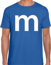 Letter M verkleed/ carnaval t-shirt blauw voor heren - M en M carnavalskleding / feest shirt kleding / kostuum L