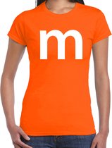 Letter M verkleed/ carnaval t-shirt oranje voor dames - M en M carnavalskleding / feest shirt kleding / kostuum L