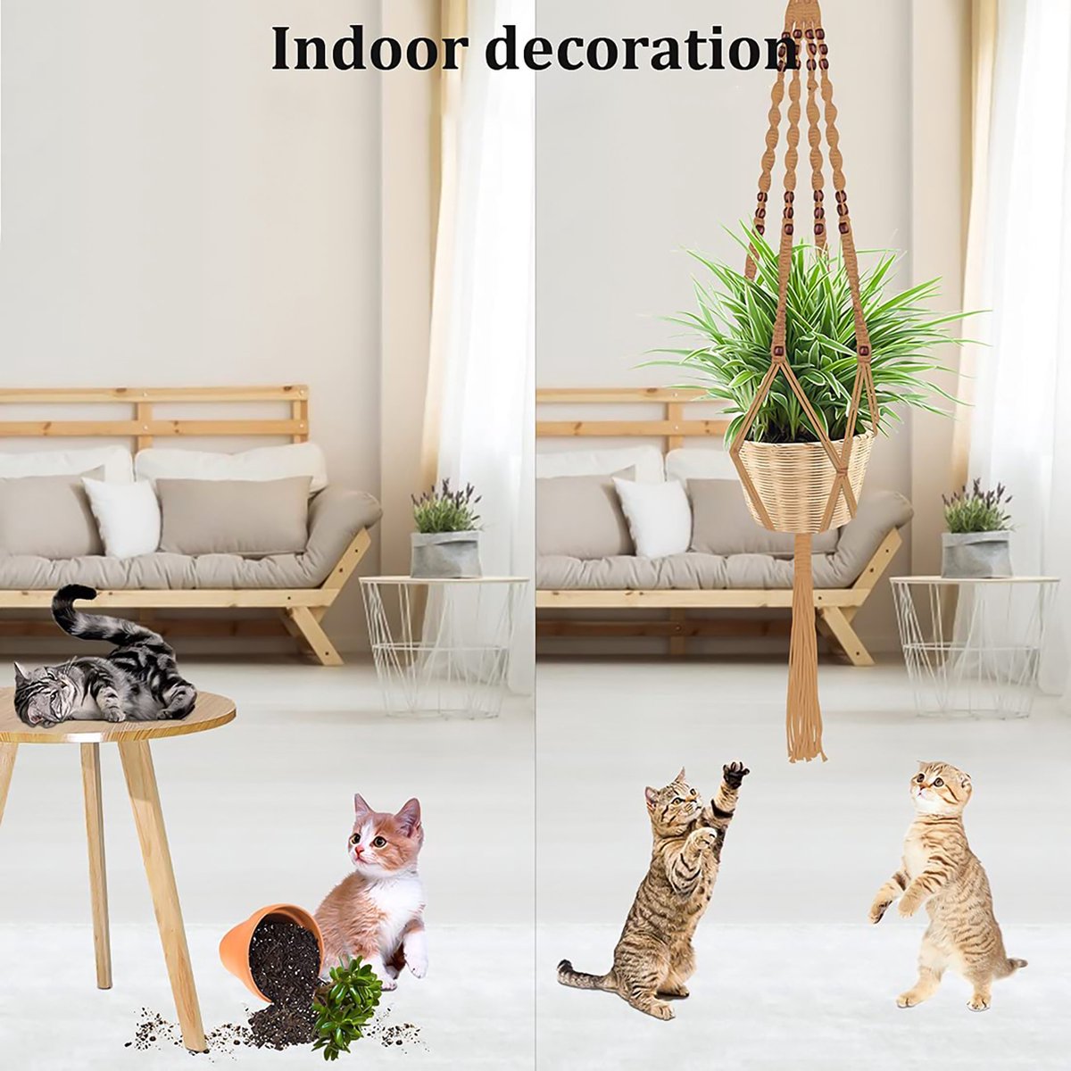 Macramé gordijnbinders in bladvorm met houten kralen voor een moderne boho-look, accessoire voor gordijnhouders - België