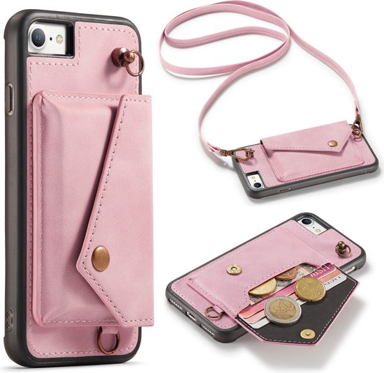 schoorsteen uitvoeren ruw iPhone 7, 8 & SE 2020 Casemania Hoesje Pale Pink - Luxe Back Cover met  Koord - Wallet... | bol.com