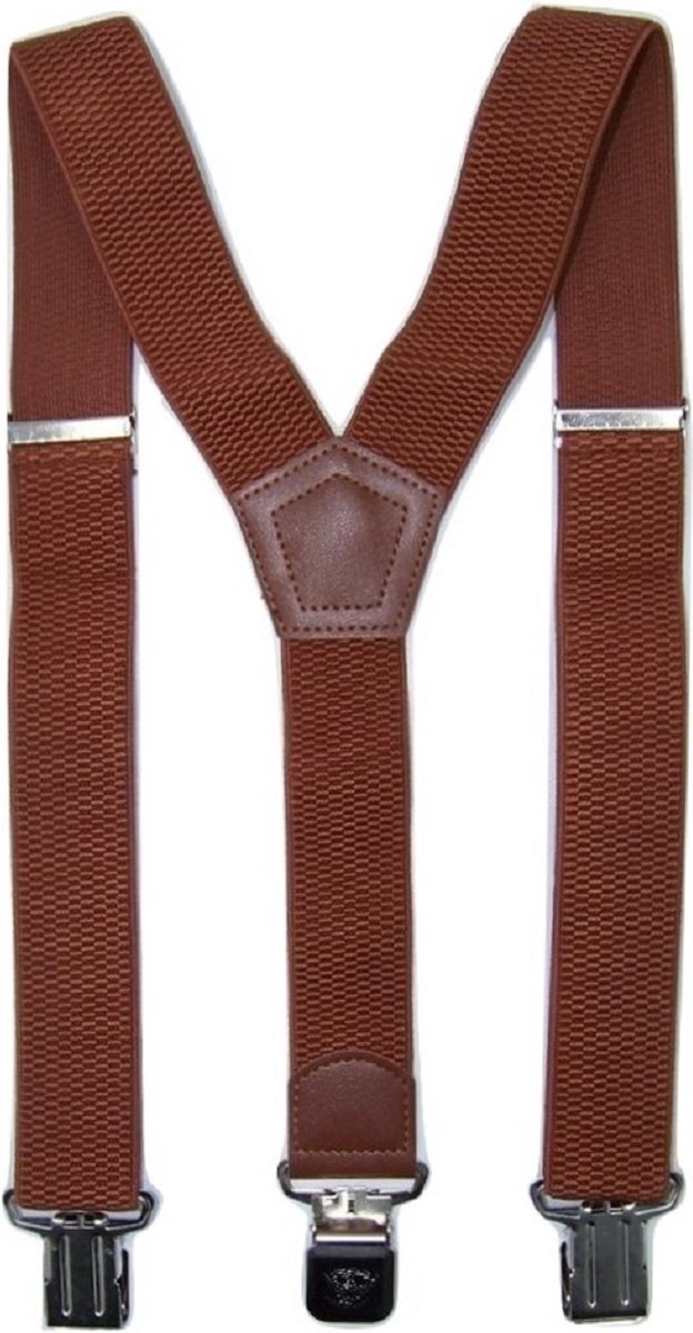 Flores Lederwaren - Heren - Dames Bretels – 3 brede stalen clips bretel - Unisex volwassenen -Motorrijders – Spijkerbroek – Beroepskleding – Skikleding – Kleur: Camel.