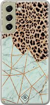 Samsung S21 FE hoesje siliconen - Luipaard marmer mint | Samsung Galaxy S21 FE case | Bruin | TPU backcover transparant