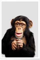 JUNIQE - Poster Chimpanzee -20x30 /Grijs & Oranje