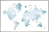 JUNIQE - Poster met kunststof lijst World Map Watercolour -20x30