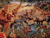 Denza - Diamond painting big 5 volwassenen Afrikaanse dieren unieke afbeelding 40 x 50 cm volledige bedrukking ronde steentjes direct leverbaar- leeuw - giraf - zebra - olifant ree