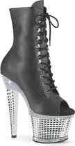 Pleaser Plateau Laarzen, Paaldans schoenen -36 Shoes- SPECTATOR-1021RS US 6 Zwart/Zilverkleurig