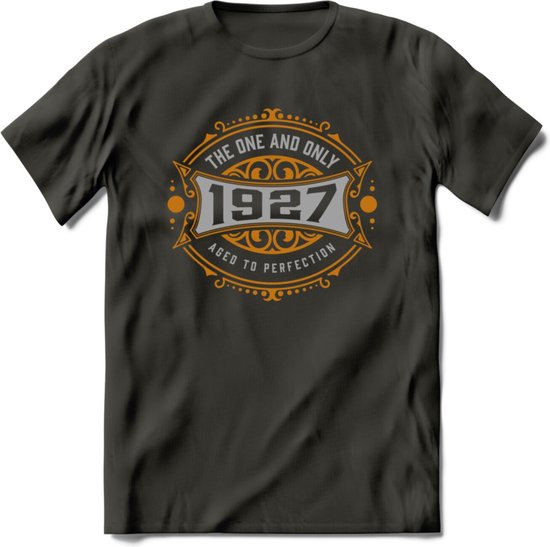 1927 The One And Only T-Shirt | Goud - Zilver | Grappig Verjaardag En Feest Cadeau | Dames - Heren | - Donker Grijs - M
