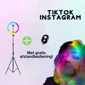 NRJ® Ringlamp RGB Incl. Statief Smartphone - LED Ringlight -Met Bluetooth Afstandsbediening - 26 cm/ 10 inch - 160 cm hoog - Tiktok - Perfect voor Zoom calls + Kantoor!