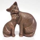 Geert Kunen / Skulptuur / Beeld / Dier / 2 katten / poezen - bruin / goud - 19 x 8 x 19 cm hoog.