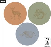 Herfst - Bos - Dieren / Bosdieren - Sluitsticker - Sluitzegel | Pastel tinten – Oud Groen - Lichtblauw - Warm Oranje / Bruin - Bambie / Hert - Egel - Eekhoorn - Goudfolie | Sticker