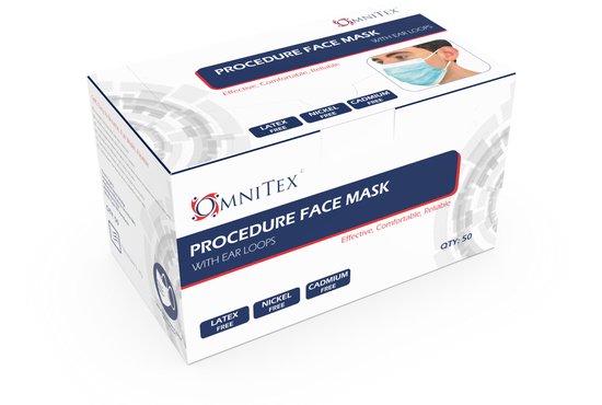 Omnitex Type IIR BLAUW wegwerp medische mondkapjes met oorlussen | EN14683:2019 | 98% filtratie, vloeistofbestendig chirurgisch mondmaskers 2R - 3 laags masker - 50 stuks Premium quality Made in the EU - Omnitex