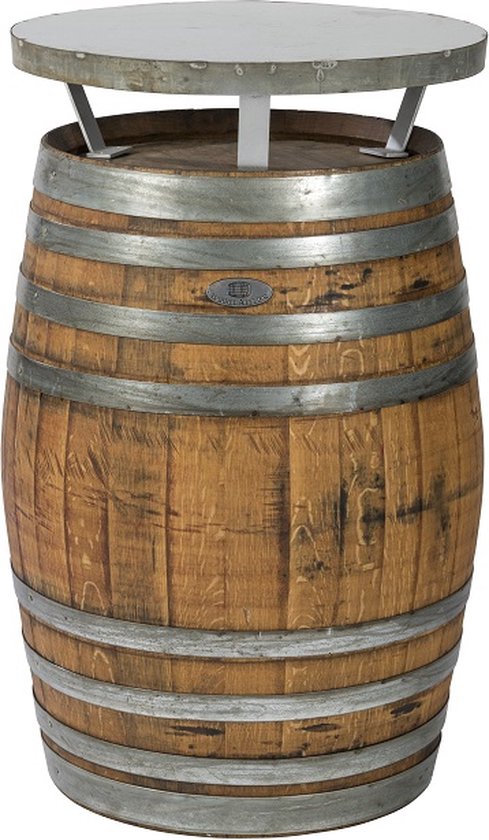 Bartafel Wijn 225l. "Rioja" stalen blad, geborsteld, geschuurd, geolied (licht) / Statafel / Eikenhout / Wijnvat