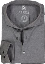 DESOTO slim fit overhemd - stretch pique tricot haifisch kraag - antraciet grijs melange - Strijkvrij - Boordmaat: 45/46