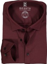 DESOTO slim fit overhemd - stretch pique tricot Kent kraag - bordeaux rood melange - Strijkvrij - Boordmaat: 39/40