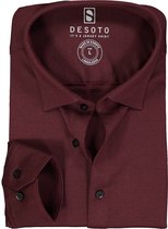 DESOTO slim fit overhemd - stretch pique tricot Kent kraag - bordeaux rood melange - Strijkvrij - Boordmaat: 47/48