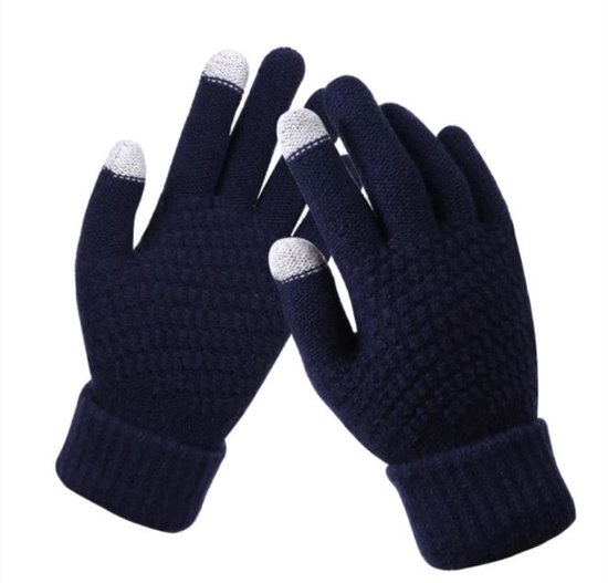 Gants tricotés - écran tactile - taille unique - favoris de l'hiver chaud - bleu foncé