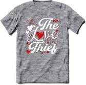The Love Thief - Valentijn T-Shirt | Grappig Valentijnsdag Cadeautje voor Hem en Haar | Dames - Heren - Unisex | Kleding Cadeau | - Donker Grijs - Gemaleerd - XXL