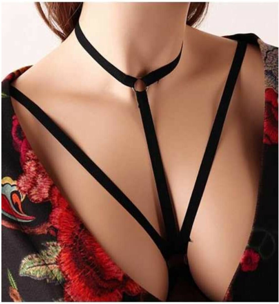 Secret Passion-Erotische Lingerie-Sexy Lingerie-Harnas bh-Kooi bh-Harnas Lingerie-Zwart-Verstelbare Harnas-One size