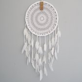 Witte Dromenvanger Essence XL 42cm - Handgemaakt op Bali van natuurlijke materialen - Muurdecoratie - Wanddecoratie - Slaapkamer - Dreamcatcher - Smith Premium®