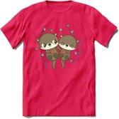 Love Otters - Valentijn T-Shirt | Grappig Valentijnsdag Cadeautje voor Hem en Haar | Dames - Heren - Unisex | Kleding Cadeau | - Roze - M