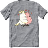 Lovebirds - Valentijn T-Shirt | Grappig Valentijnsdag Cadeautje voor Hem en Haar | Dames - Heren - Unisex | Kleding Cadeau | - Donker Grijs - Gemaleerd - M