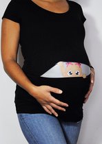 Zwangerschapsshirt Kiekeboe zwart, met donkere baby meisje (Medium)