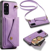 Samsung Galaxy A32 4G Casemania Hoesje Bright Lila - Luxe Back Cover met Koord - Wallet Case - Pasjeshouder