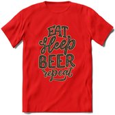 Eat Sleep Beer Repeat T-Shirt | Bier Kleding | Feest | Drank | Grappig Verjaardag Cadeau | - Rood - XXL
