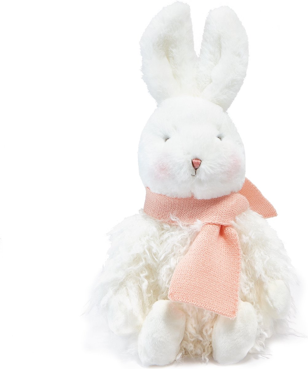 Bunnies By The Bay - Knuffel Aurora het Angora Konijn - 22 cm - Superzacht Wit met Lichtroze Sjaal - Handgeborduurde Details - Perfect Cadeau voor Kinderen en Knuffelliefhebbers