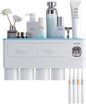 Sanico - Tandenborstelhouder - Elektrische Tandpasta Dispenser - Opberg Kastje - Magnetisch - Modern Design - Voor 4 Tandenborstels + 4 Gratis Drinkbekers - Wit