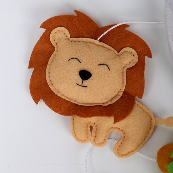 Kersvers - Box mobiel - Mobiel baby jongen - Dieren - Kraamcadeau - safari - Jungle - Leeuw - Giraffe - Aapje - Vilt - Wieg - Babykamer - zonder muziekarm - jungle speelgoed - jungle knuffel — afbeelding 3