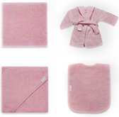 Oexie 0 tot 18 maanden set roze spuugdoek-badjas-omslagdoek-slabber