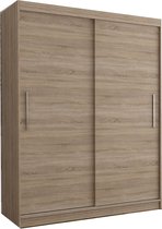InspireMe- Zweefdeurkast Kledingkast Garderobekast met planken en kledingstang - 150x61x200 cm (BxDxH) - LARA 04 (Sonoma)