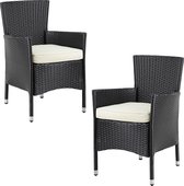 Casaria Polyrattan Tuinstoelen - 2 stuks - Zwart/ Crème - Stapelbaar