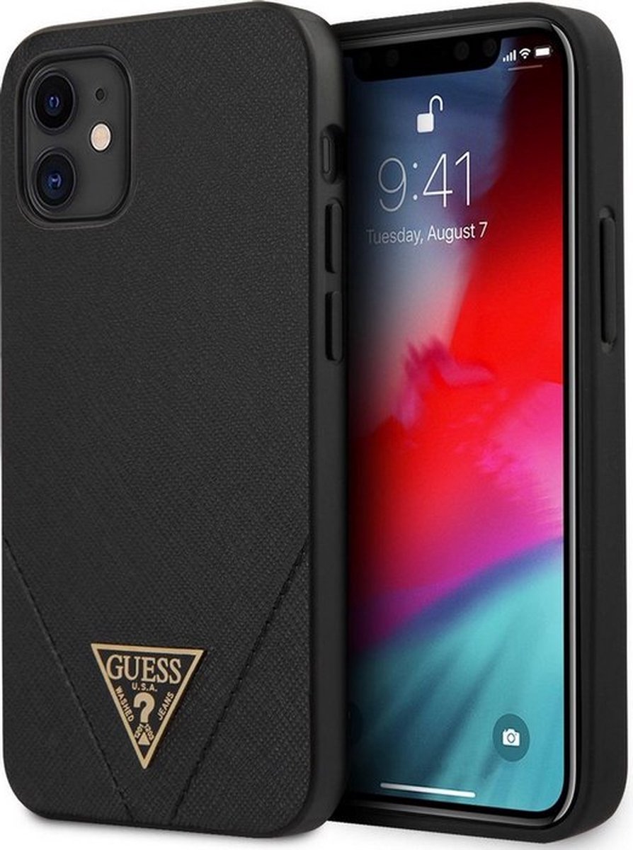 Guess Saffiano V - Hoesje voor iPhone 12 Mini (Zwart)