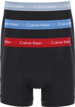Calvin Klein trunks (3-pack) - heren boxers normale lengte - zwart met gekleurde tailleband -  Maat: XL